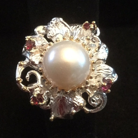 Atlanta Gem & Mineral Show Jewelry - Exquisite Genuine Pearl & Garnet Ring